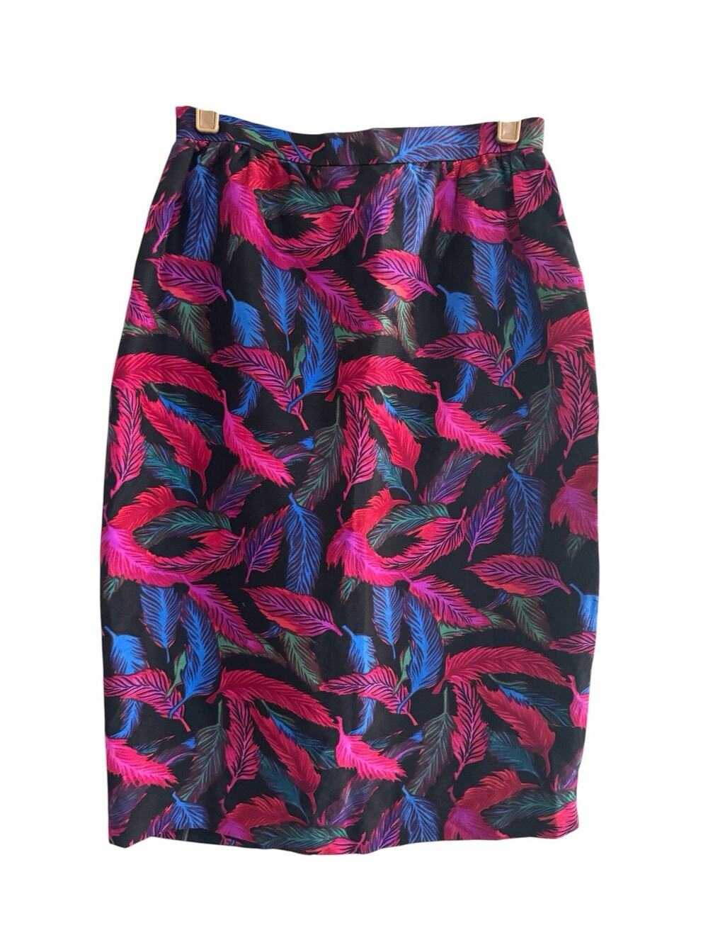 Raul Blanco Skirt Womens 6 Vibrant Feathers Silk Knee Length Vintage #7268